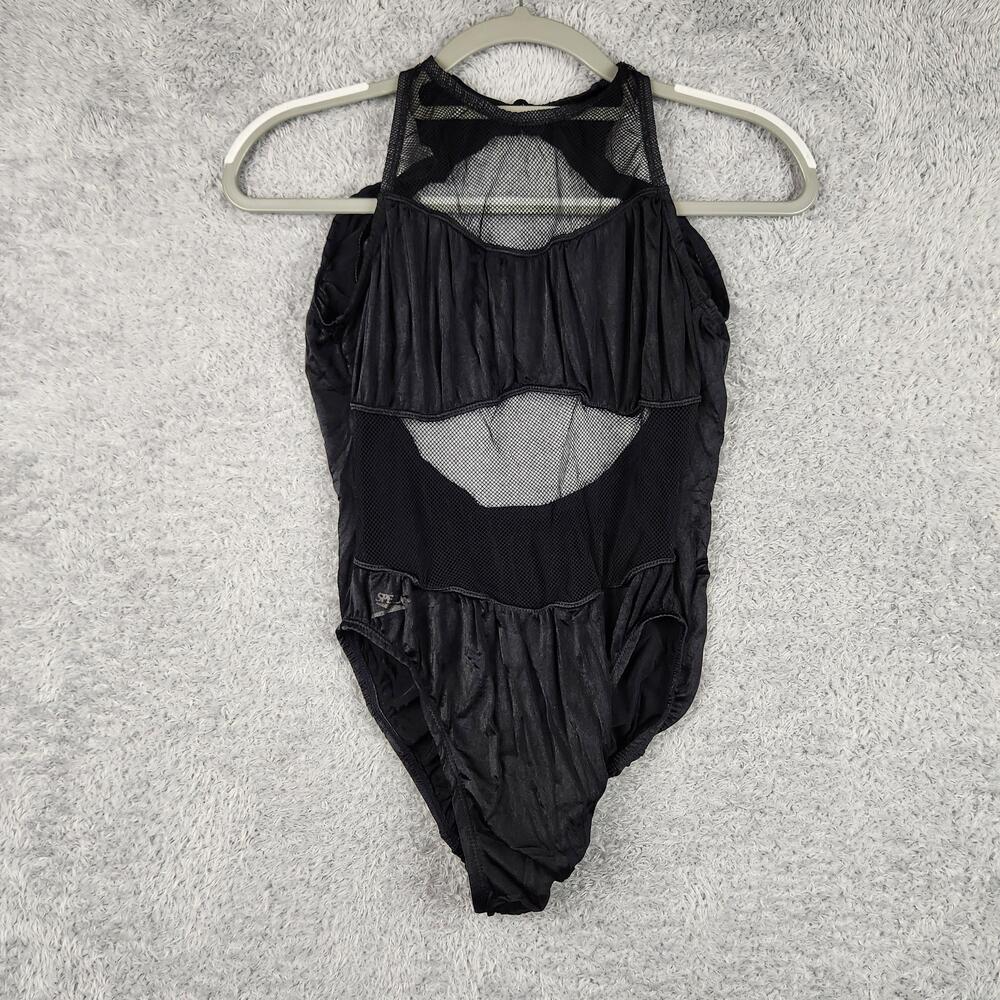 Vintage Speedo Swimsuit Womens 8 Black Mesh Sheer Cutout High Neck One Piece USA